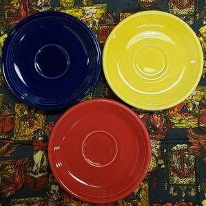 3 fiestaware saucers/dessert plates!